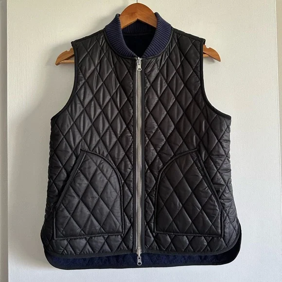 Madewell Blue/White Reversible Vest in Stripe Wool/Quilted Size Small EUC - Picture 10 of 15